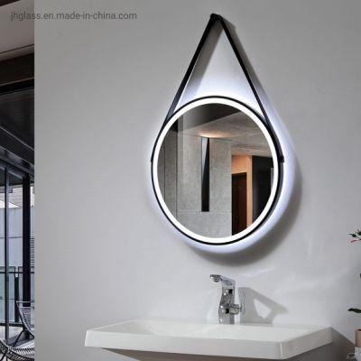 Hotel Bathroom Black Golden Round Metal Iron Framed Illuminated Backlit LED Lighted Mirror with Defogger