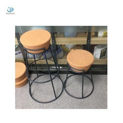 Unique and Traditional Style High Cork Stool with Circle Iron Legs