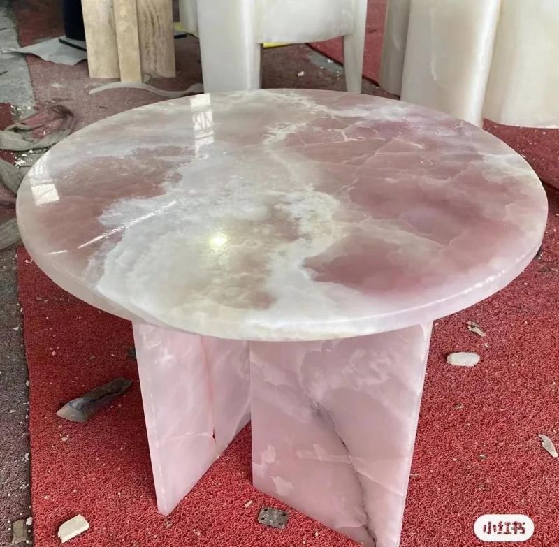 Luxury Sofa Furniture Table Oval Modern Pink Onyx Coffee Table