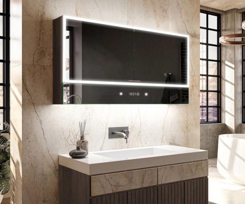 Rock Plate Bathroom Vanity Cabinet with LED Smart Mirror Simple Modern Nordic Style Wall Mounted Bathroom Cabinet Vanity