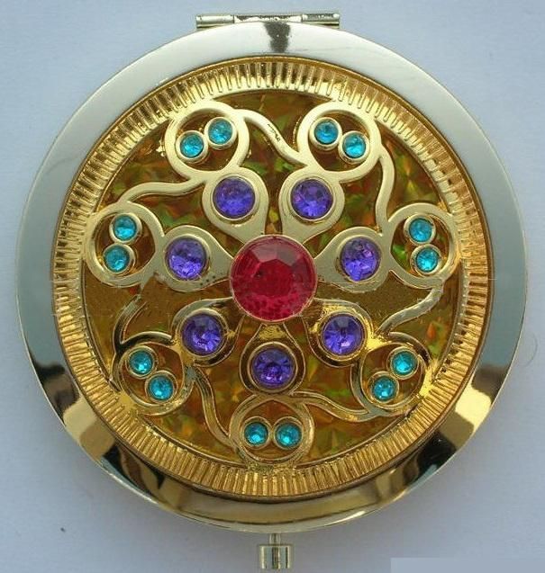 Metalic Antique Compact Pocket Mirror with Diamond Decoration