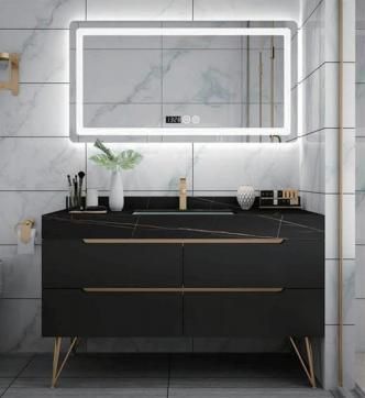 2022 New Modern Bathroom Vanities Rock Plate Stone Top Smart LED Light Mirror Luxury Large Washroom Medicine Cabinet