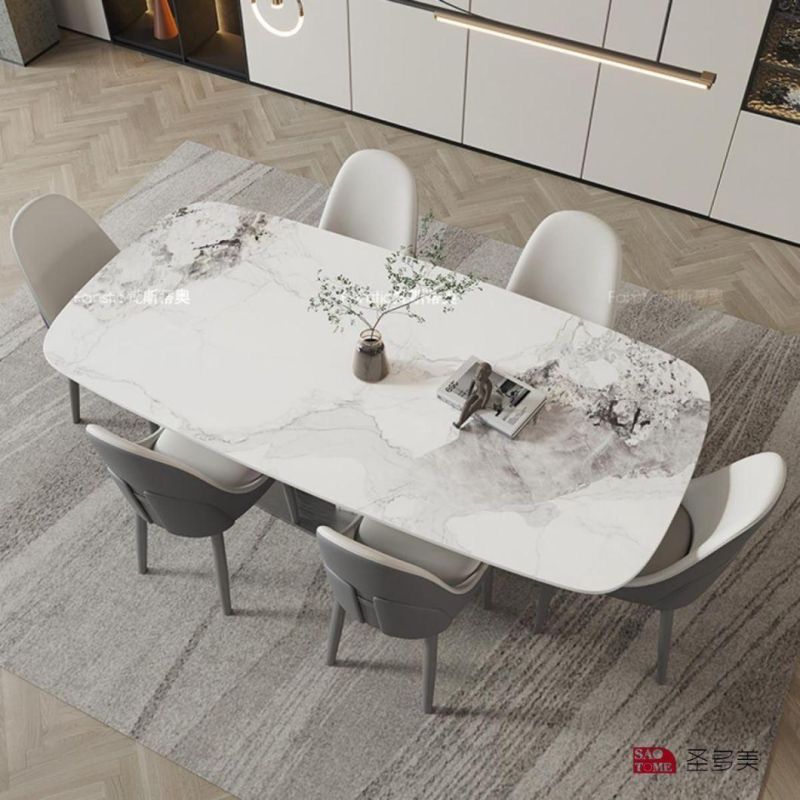 Modern Extendable Living Room Rock Board Furniture Four Legged Metal Dining Table