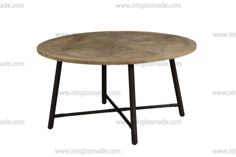 Nordic Modern Metal Furniture Natural Reclaimed Elm and Black Iron Round Coffee Table