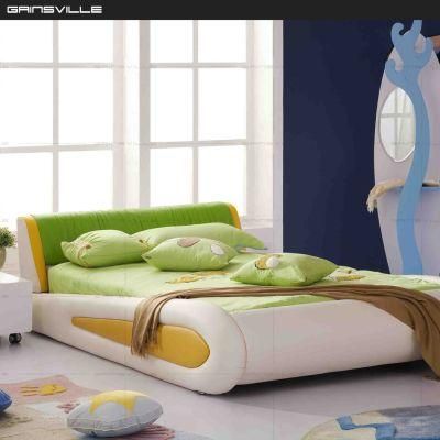 Foshan Factory Lovely Children Furniture Green Bed with Leather Children Bed Single Bed Gce002