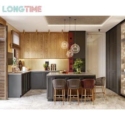 Modern Veneer Finish Island Shake Door Style Cabinets Hanging Kitchen Cabinet (KV18)