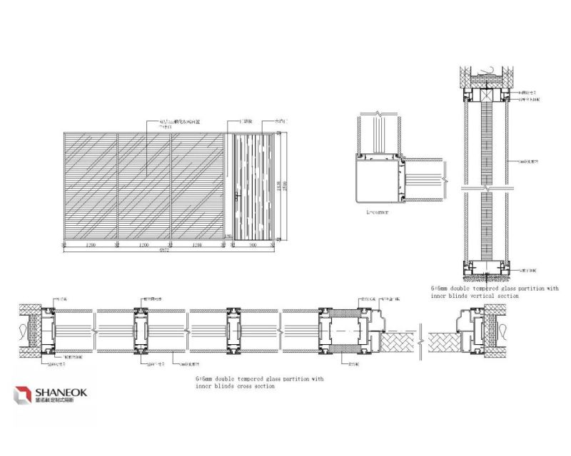 Shaneok Simplified Glass Office Partition Wall with Interior Blinds
