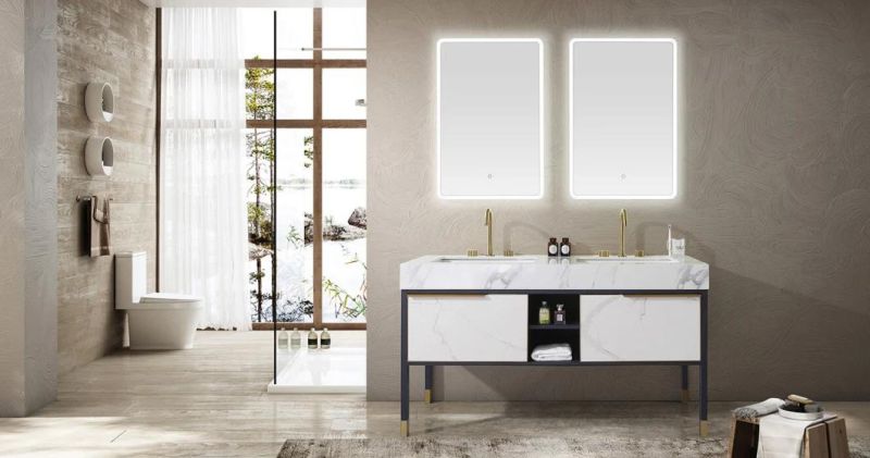 PA Luxury Double Sink Mirror Modern Bathroom Vanity Cabinet