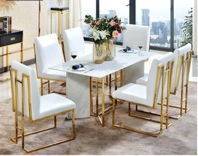 Stainless Steel Marble Dining Table Luxury Italian Dining Table Set 6 Chairs Modern Dining Room Furniture Marble Top Dining Table Set