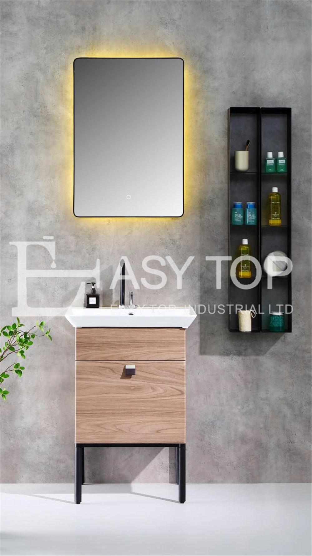 in Stock France Factory Customized Modern Style Wooden Floor Mounted One Sink Mirror Cabinet Bathroom