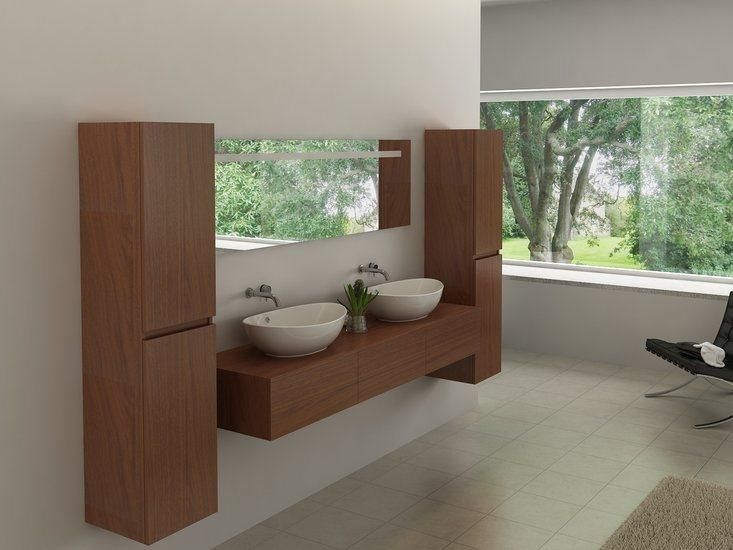 Modern Style Melamine Double Sink Bathroom Vanity with Mirror Cabinet