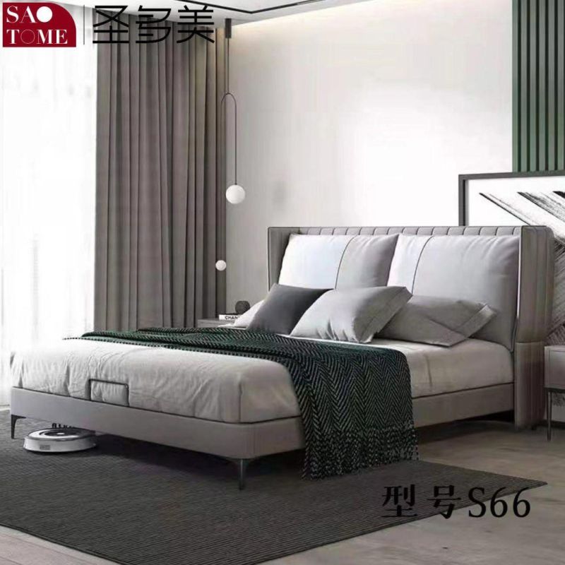 Modern Luxury Hotel Bedroom Furniture Dark Grey Leather Double Bed 1.5m 1.8m