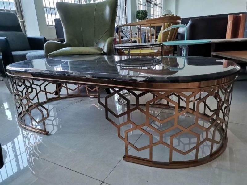 New Design Tea Table Stainlesssteel Frame with Nature Marble Top