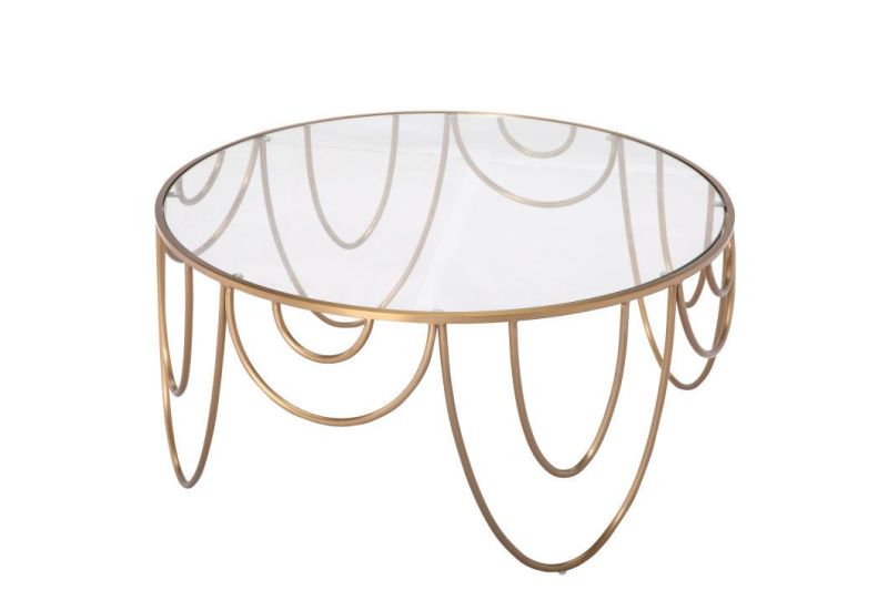 Modern Round Glass and Gold Coffee Table with Stainless Steel Frame