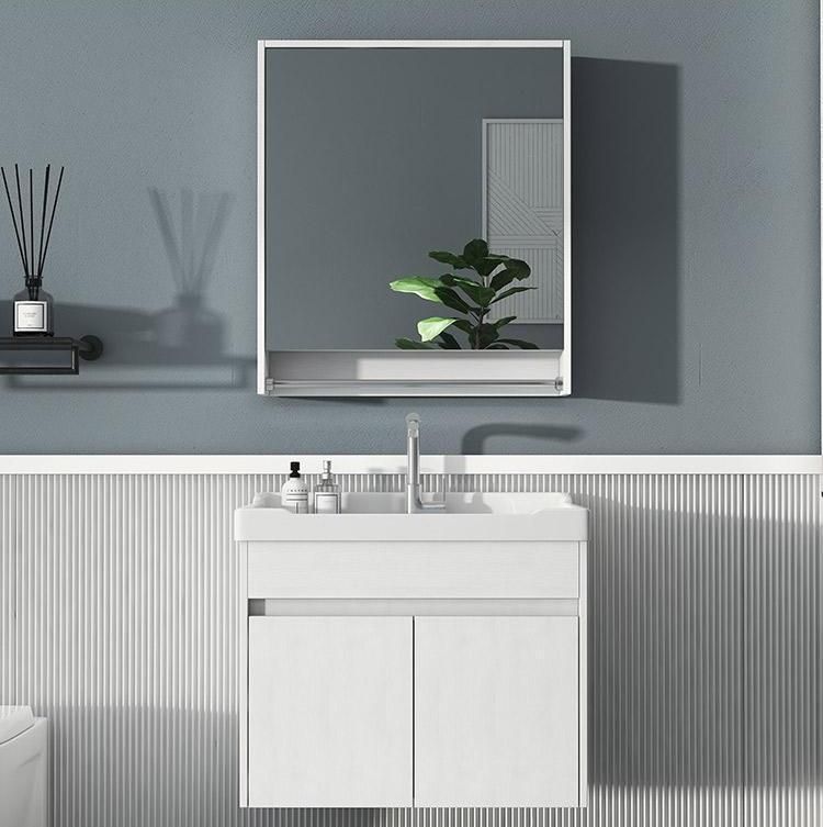 Wood Grain Big Storage Modern Mirror Bathroom Cabinet