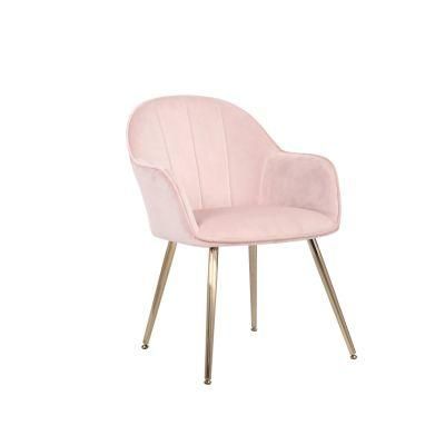 Multi-Functional Home Furniture Velvet Upholstery Golden Chrome Leg Living Room Pink Leisure Chair with Arm Rest