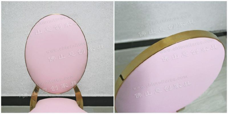 Light Luxury Pink Leather Round Back Stainless Steel Chair Restaurant Home Event Wedding Dining Chair