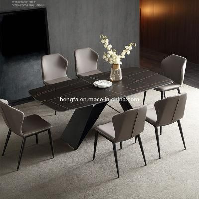 Modern Household Furniture Sets Black Steel Frame Marble Dining Table