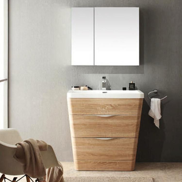 Modern Style Glossy White Bathroom Furniture Vanities and Acrylic Top with Medicine Cabinet