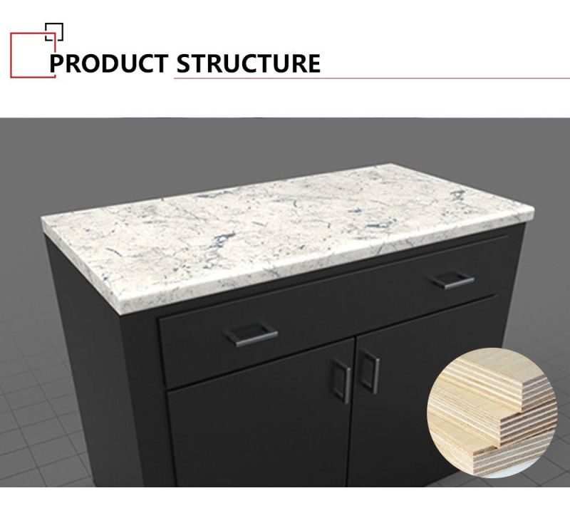 White and Black UV Kitchen Cabinet with Modern Quartz Countertop