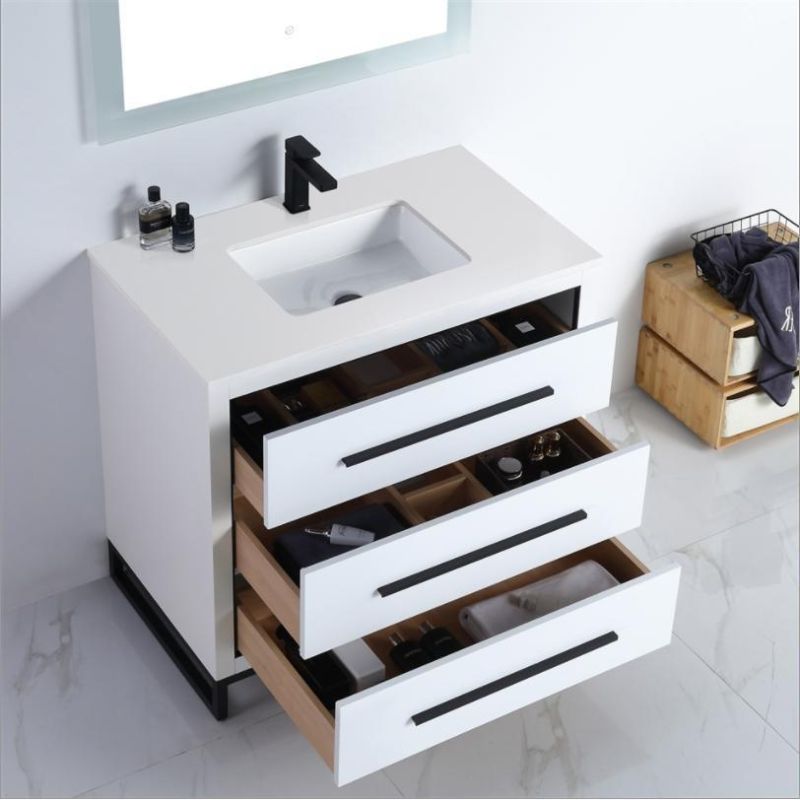 Simple Solid Wood Bathroom Cabinet with Ceramics Top Modern