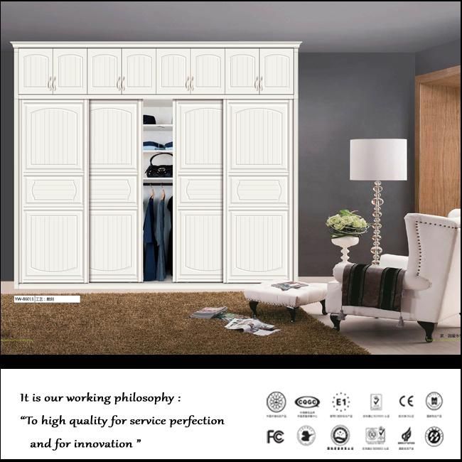 Modern White Leather Sliding Wood Wardrobe