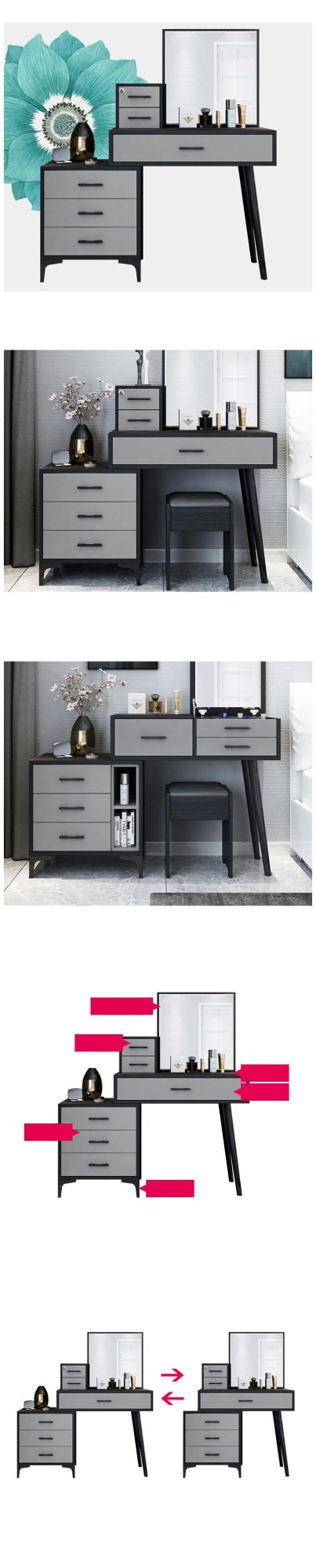 Gray Dressing Table Light Luxury Modern High-End Bedroom Modern Minimalist Storage Cabinet Integrated Dressing Table 0020