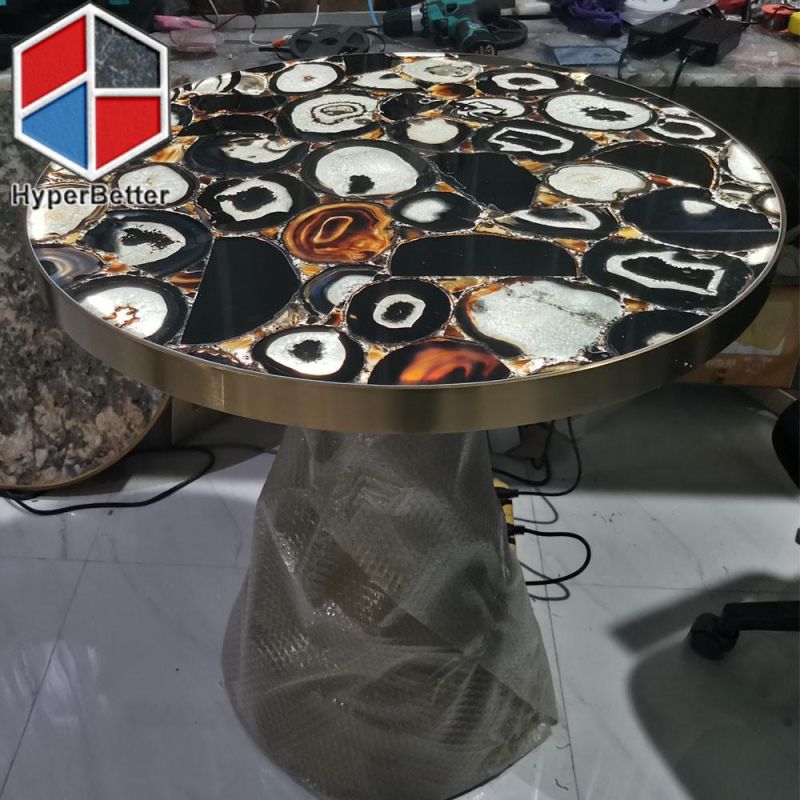 Green Agate Coffee Tables Round with LED Light Inside