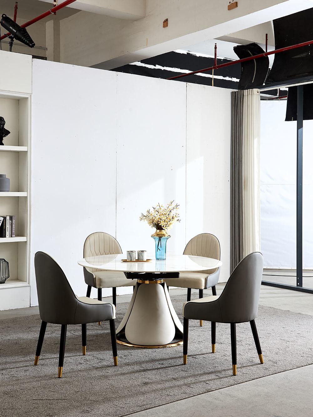 Round Rotary Marble Dining Table with Rock Plate Top