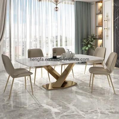 Hotel Restaurant X-Shape Golden Stainless Steel Legs Dining Table