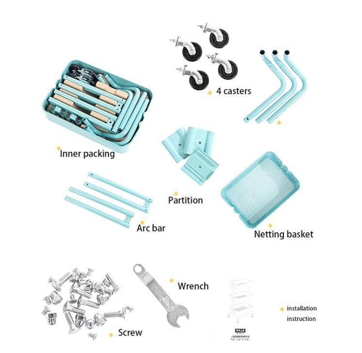 Modern Office Furniture Metal Rolling Utility Kitchen Cart Trolley with Casters