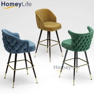 Modern Restaurant Furniture Luxury Bar Stool Golden Metal Frame Fabric Dining Bar Chair