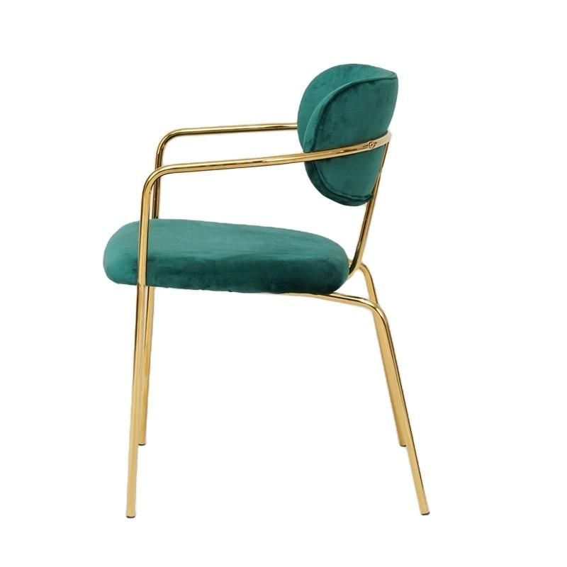 Modern Simple Design Emerald Green Dinner Arm Cafe Chair with Velvet Restauraunt Dining Chair