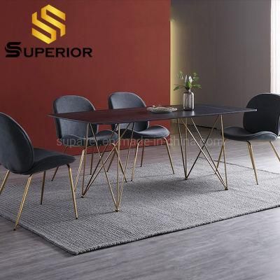 Nordic Style Modern Black Sintered Stone Gold Metal Dining Table