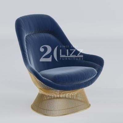 Italian Original Design Living Room Decor Furniture Set Modern Luxury Hotel Blue Faaric Leisure Chair with Stool