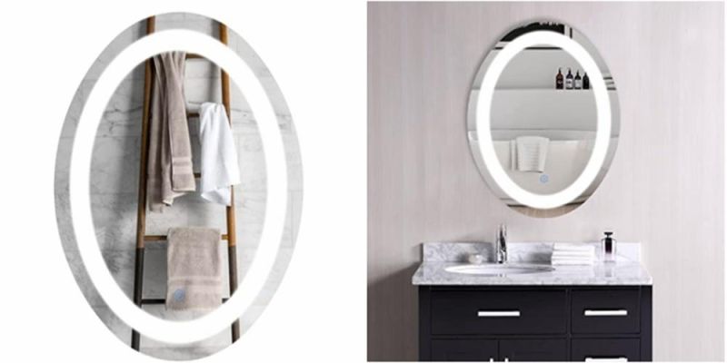 Anti Fog Wall Mounted Oval Backlit LED Modern Fog Free Plug in Light up Oval Backlit Lighted Bathroom Mirror with Defogger and Dimmer