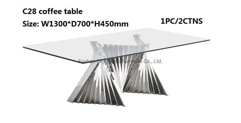 Dopro Piano Key Design Stainless Steel Mirror Polished Dining Table with Tempered Glass