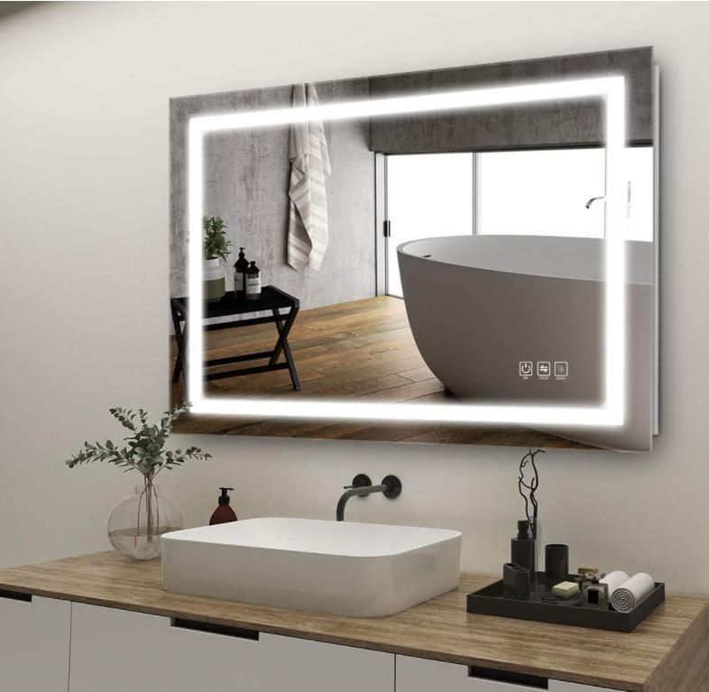 Frameless Wall Mounted Vanity Mirror with Dimmable Lights Anti-Fog Makeup Mirror