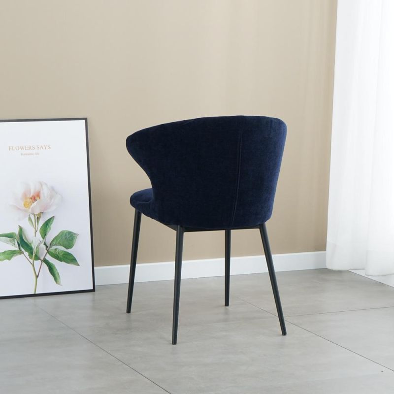 Modern Home Kitchen Furniture Shell Back Dining Chairs with Dark Blue Fabric Dining Room Chairs