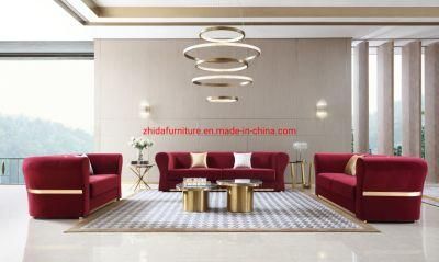 Hotel Furniture modern Design Red Color Velvet Fabric Sofa Set for Living Room