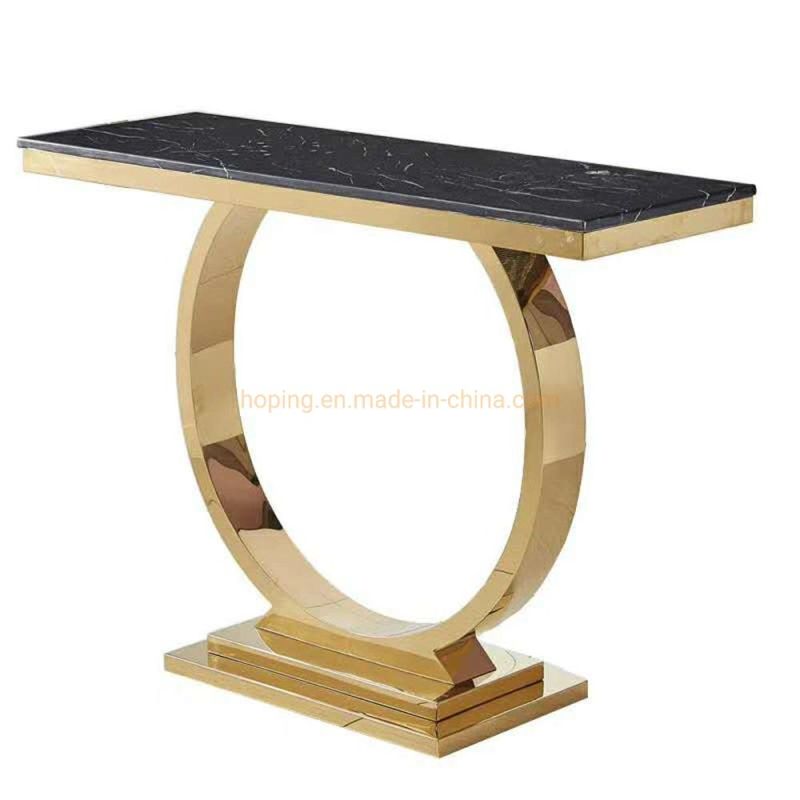 Modern Lobby Table New Office Furniture Silver U-Shaped Stainless Steel Console Table with White Top