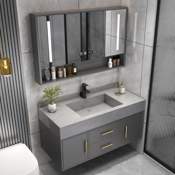 Modern Rock Board Bathroom Cabinet Combination Simple Light Luxury Solid Wood Toilet Intelligent Wash Table Wash Basin Basin Bathroom