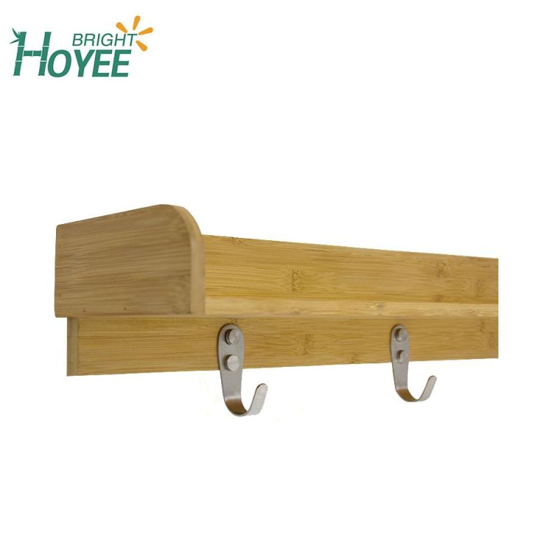 High Quality Wall-Mounted Bamboo Bathroom Towel Rack with 3 Hooks