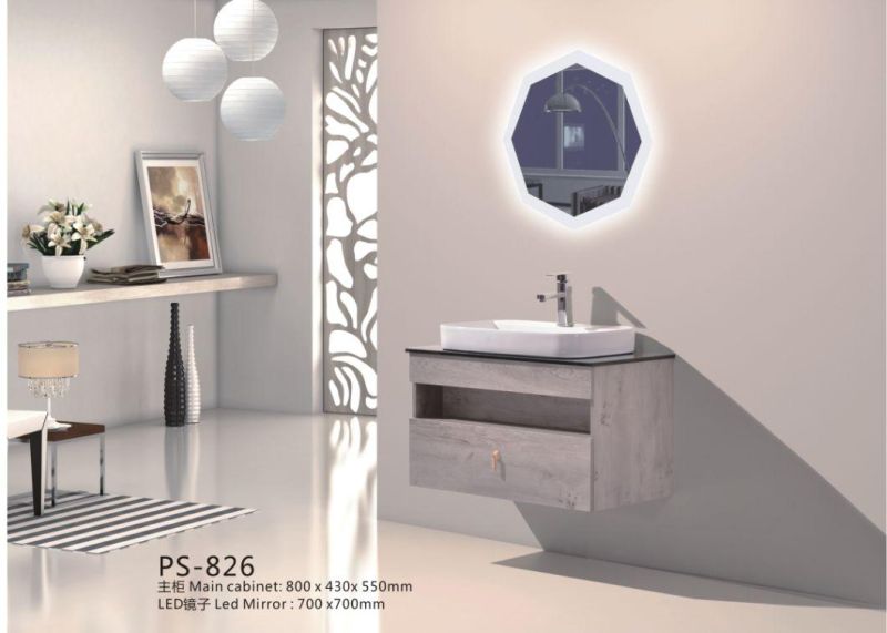 PVC Paint Free Wall Mounted Type Bathroom Furniture with Artificial Stone Top Ceramic Basin and Mirror