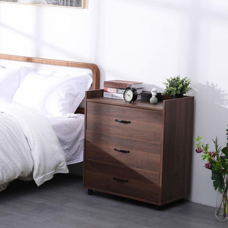 Mobile Chest of Drawers, Small Dresser with 3 Storage Boxes and 4 Movable Wheels, Drawers Storage with Top Guardrail for Bedroom/Living Room/Hallway/C