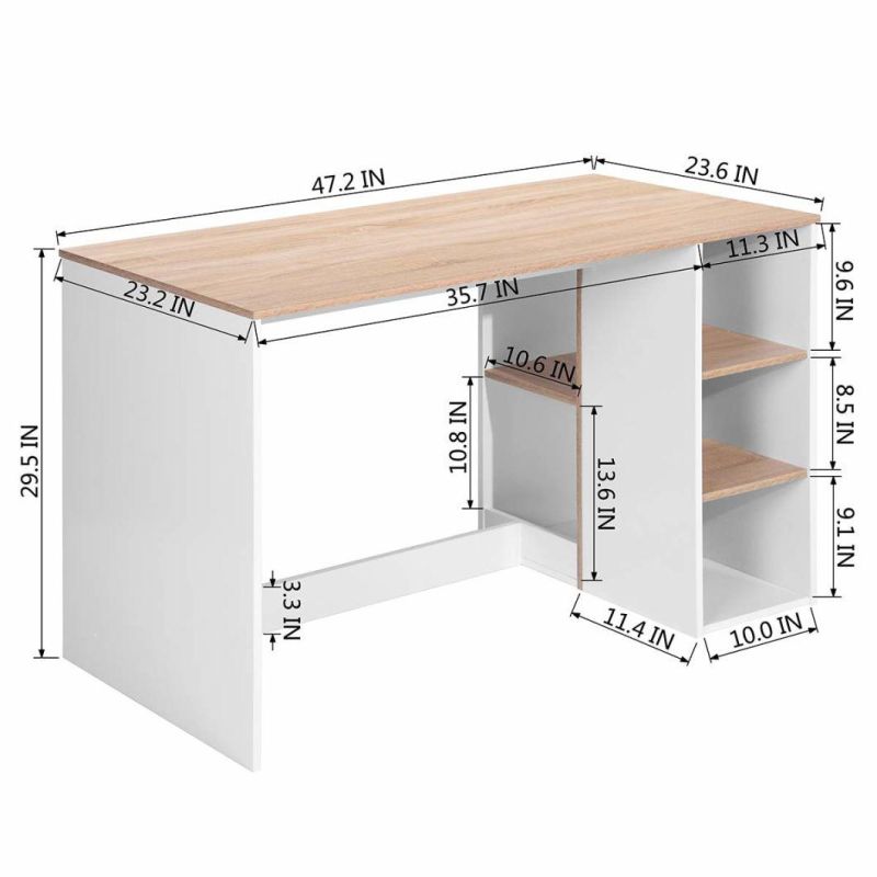 Office Computer Desk 47.2 Inch PS5 Gaming Desk with Drawers Kids Study Writing Desk Organizers with 5 Shelves Students Laptop Table Home Wood Workspace Conferen