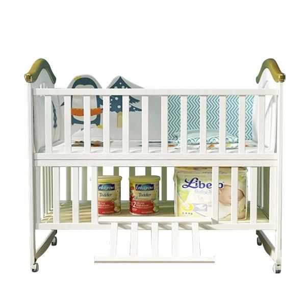 White Color and Solid Wood Style Baby Cot Bed Bedroom Furniture with Safety Fence