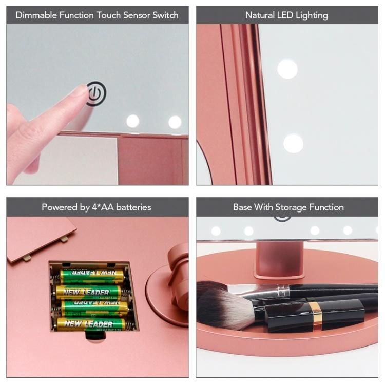 LED Lights Tri-Fold Desktop Makeup Compact Mirror for Travel