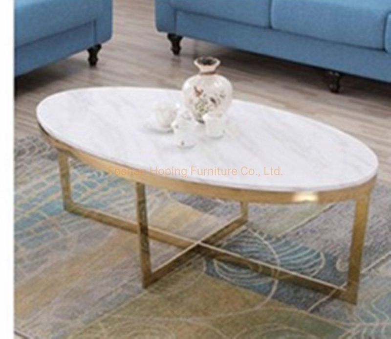 Carpet Table Polished Marble Coffee Table with Removable Stainless Steel Legs