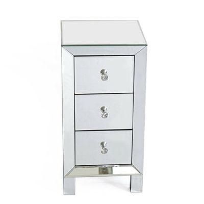 Mirrored Glass Bedside Cabinets Table 3 Drawers Nightstand for Bedroom